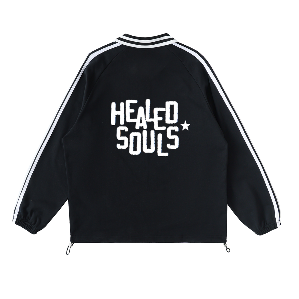 Contrast Striped Lapel Collar Sweatshirt
