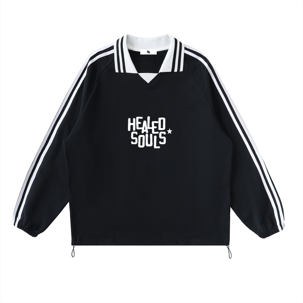 Contrast Striped Lapel Collar Sweatshirt